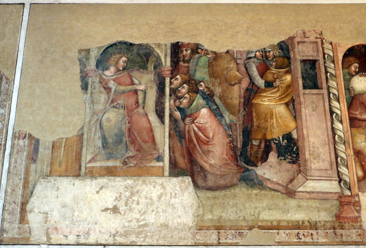 Anonimo bolognese, storie di giuseppe ebreo, 1330-75 ca., 08 i fratelli di giuseppe scacciati dal faraone - Sailko