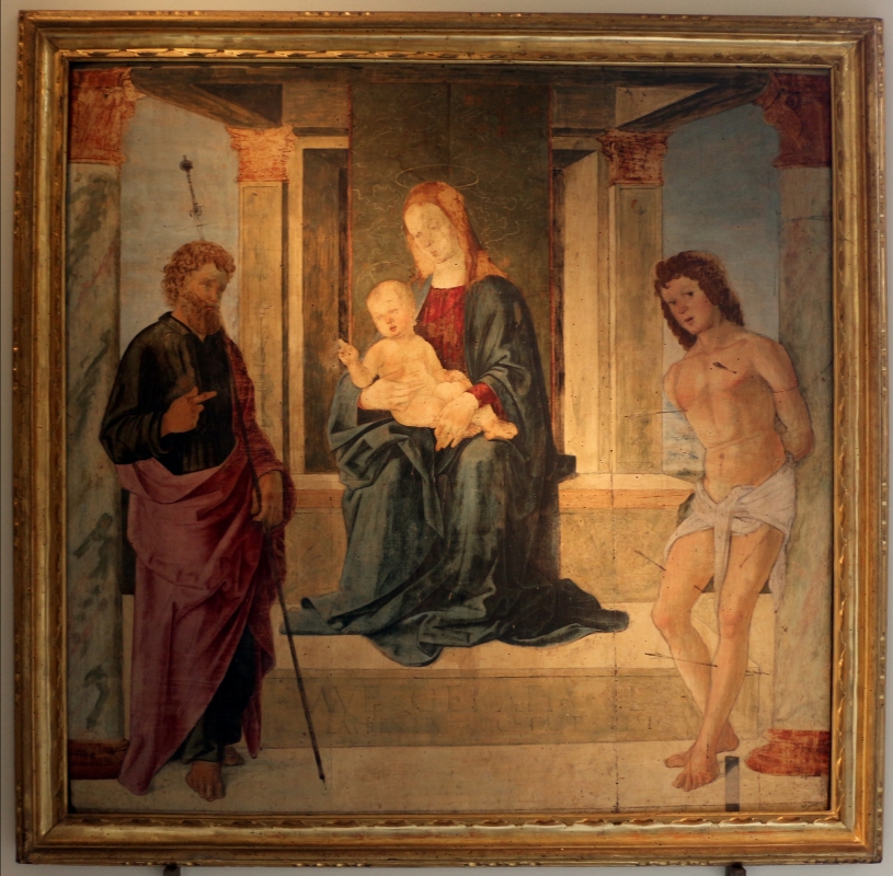 Lorenzo costa, madonna col bambino in trono tra i ss. giacomo e sebastiano, 1491, da arte dei pallacani - Sailko