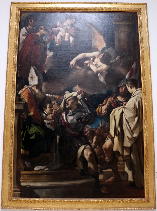 Guercino, san guglielmo riceve l'abito religioso da san felice vescovo, 1620, dai ss. gregorio e siro 01 - Sailko