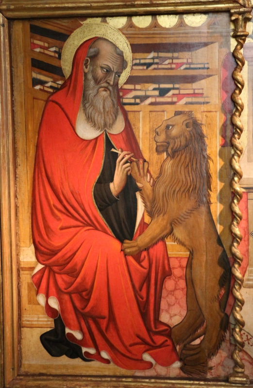 Pietro di giovanni lianori, polittico da s. girolamo di miramonte, 1453, 02 girolamo e il leone - Sailko