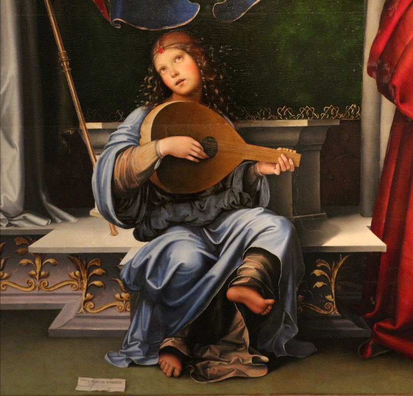 Francesco francia, madonna in trono e santi, 1490 ca., da s.m. della misericordia, 04 angelo musicante - Sailko