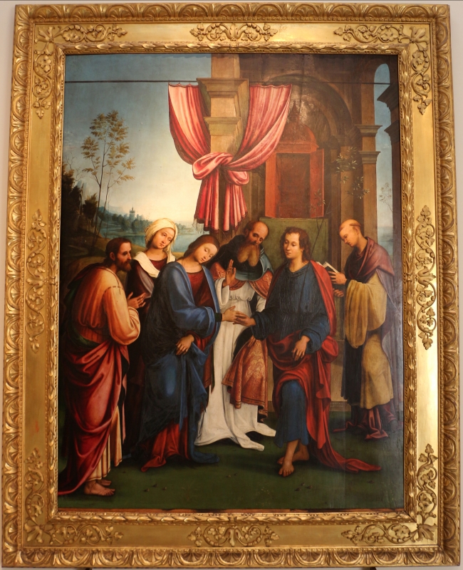 Lorenzo costa, sposalizio della vergine tra i ss. gioacchino, anna e un frate francescano, 1505, dall'annunziata 01 - Sailko