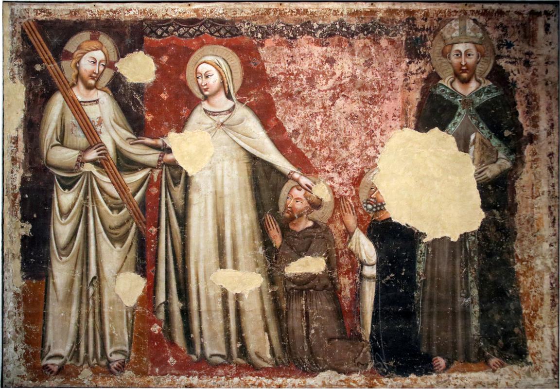 Pittore bolognese della metà del xiv secolo, Gesù Cristo, la Madonna e i ss. Francesco, Domenico e Ludovico di Tolosa, 1355-1360 circa - Mongolo1984