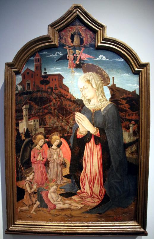 Giovanni Francesco da Rimini, Madonna in adorazione del Bambin Gesù, san Giovannino, due angeli. Padre eterno e angeli, 1460-65 - Mongolo1984