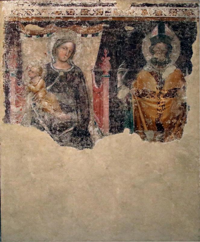 Allievo o seguace di Vitale da Bologna, Madonna col Bambino in trono e un santo Vescovo, 1360-1365 circa - Mongolo1984