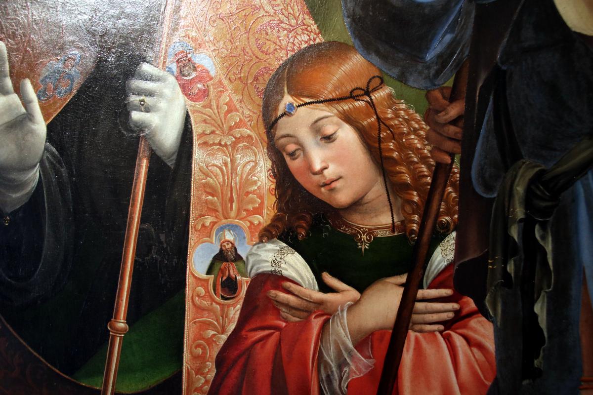 Francesco Raibolini detto il Francia, Il Bambino adorato dalla Vergine, dai santi e alla presenza di Anton Galeazzo e Alessandro Bentivoglio, (1498-99) 03 - Mongolo1984