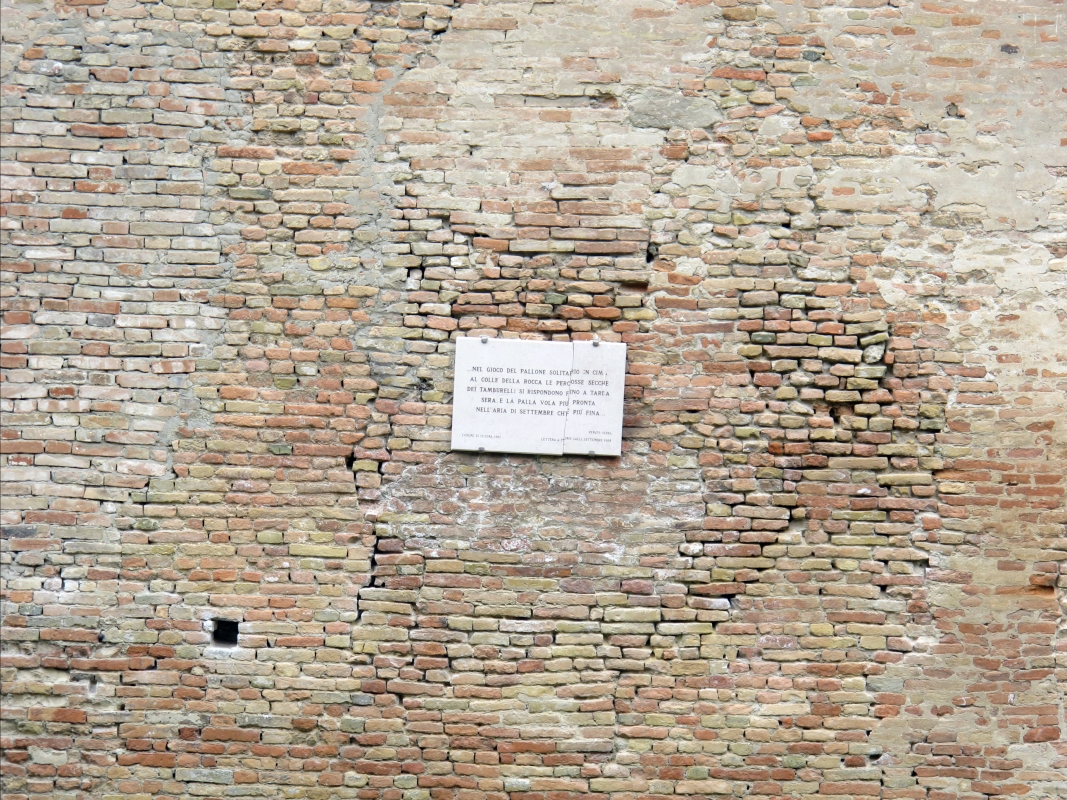 Cesena, rocca malatestiana, fossato, mura, lapide di renato seppa (rotta dal terremoto del 2012) - Sailko