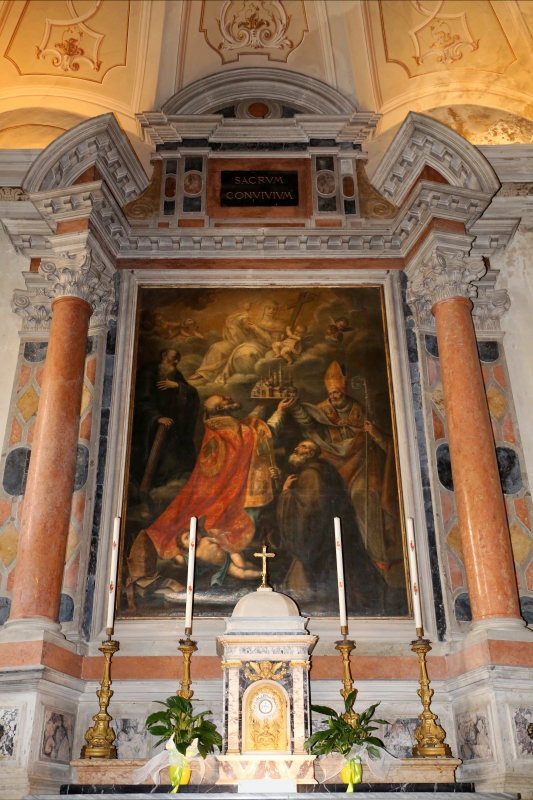 Forlì, san mercuriale, interno, cappella del ss. sacramento, la città di forlì innalzata dai suoi protettori verso la fede - Sailko