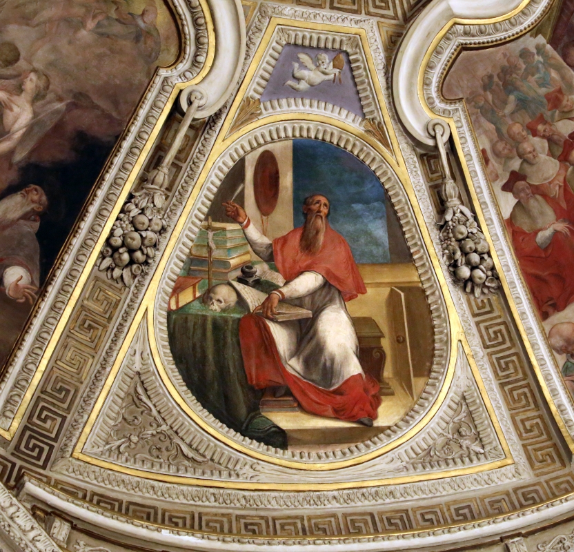 Livio Modigliani, soffitto della cappella di san mercuriale, storie di san girolamo, 1598 ca. 100 traduzione vulgata della bibbia - Sailko