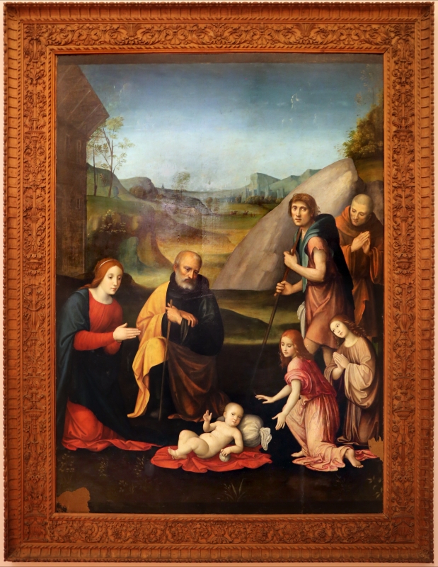 Francesco francia, adorazione del bambino con la sacra famiglia, due pastori e due angeli, 1510-14 ca., dall'oratorio del gesù a bologna 01 - Sailko