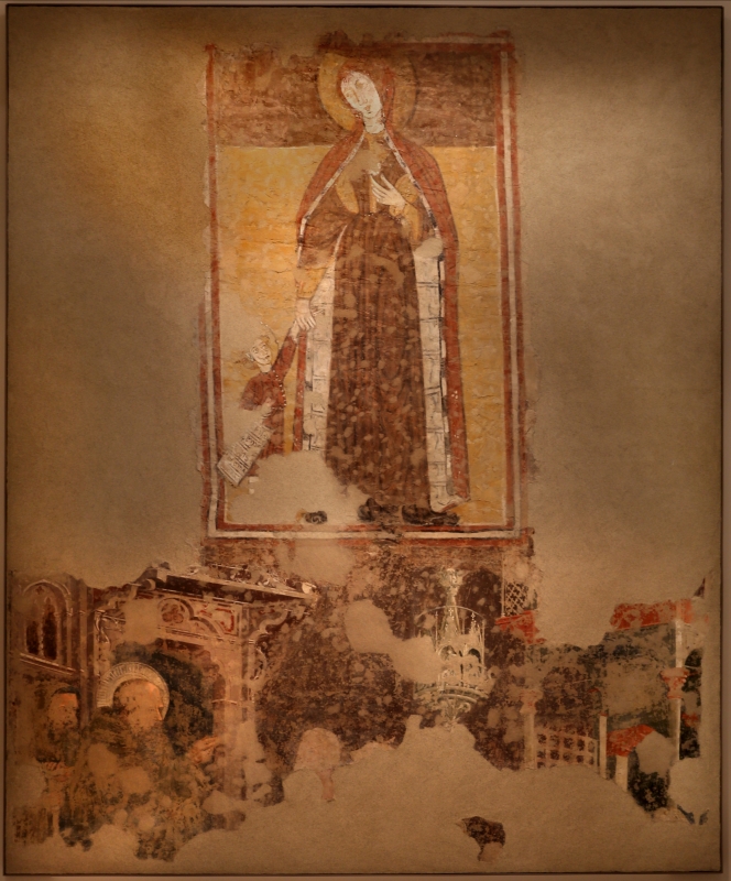 Scuola romagnola, madonna col bambino e s. antonio abate benedicente, 1275-1300 ca. poi 1390 ca., dalla facciata di s. antonio vecchio a forlì 01 - Sailko