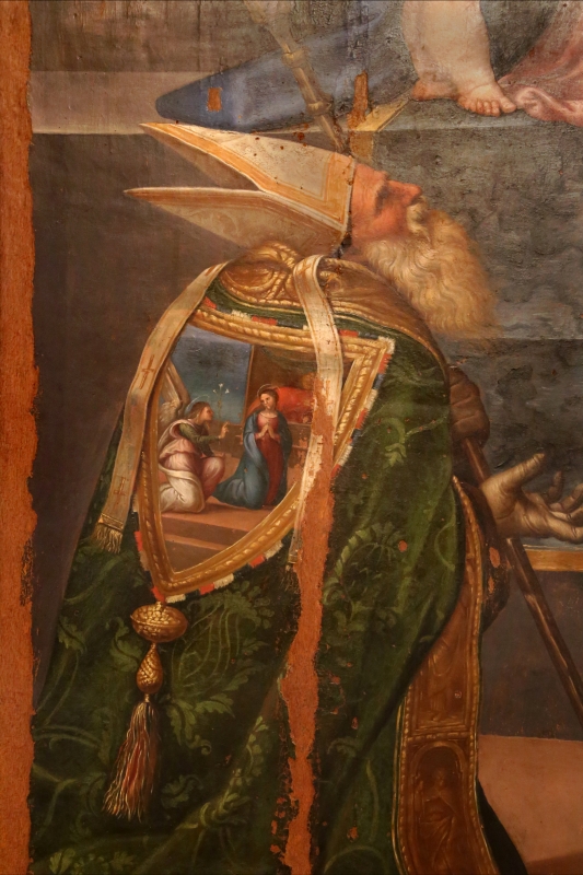 Girolamo marchesi da cotignola, madonna col bambino tra due angeli, santi e il committente (pala orsi), 1520-30 ca., da san mercuriale 03 - Sailko