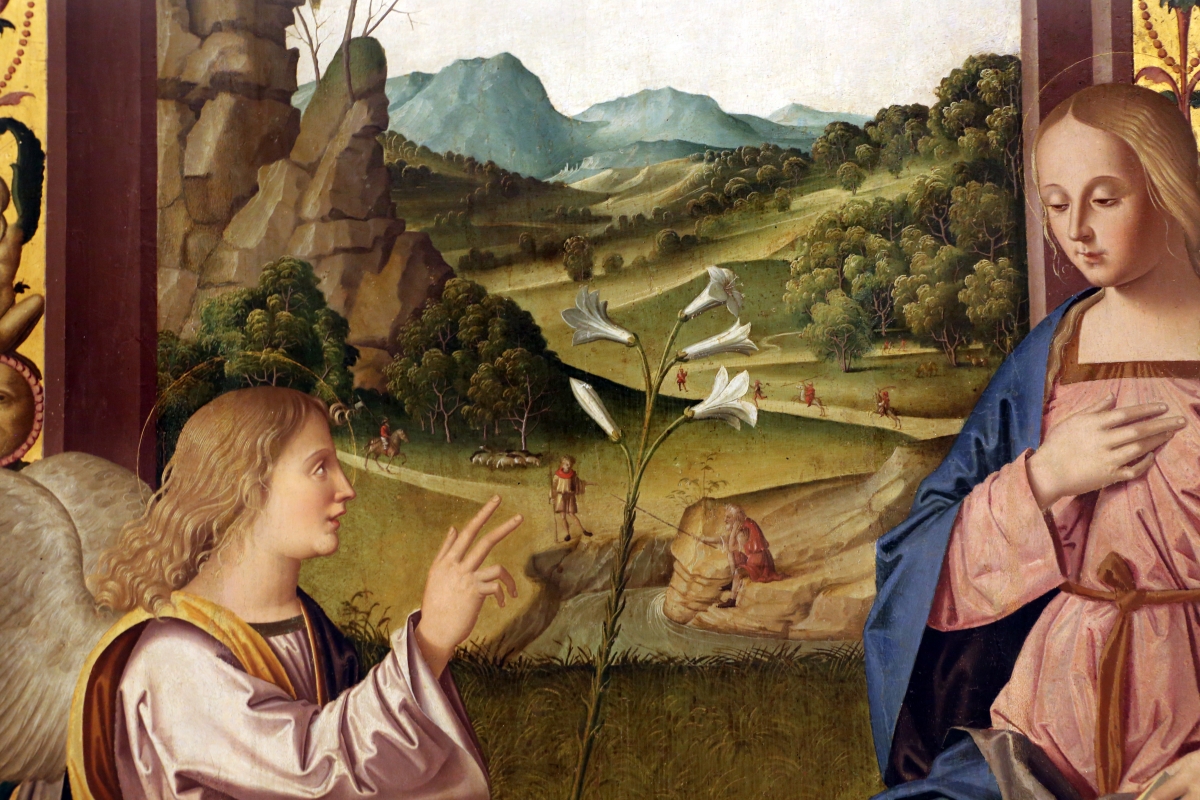 Marco palmezzano, annunciazione, da s.m. dei servi a forlì, 1511-12, 04 paesaggio - Sailko