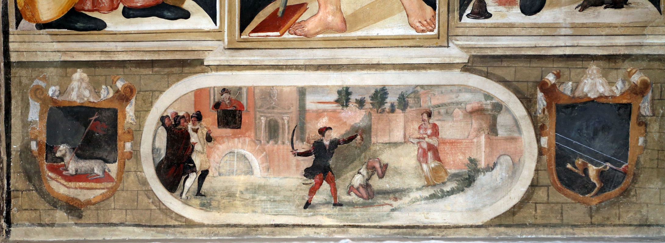 Scuola tosco-romagnola, annunciazione e i ss. caterina d'a., g. battista e antonio abate, 1547, 04 decollazione del battista - Sailko