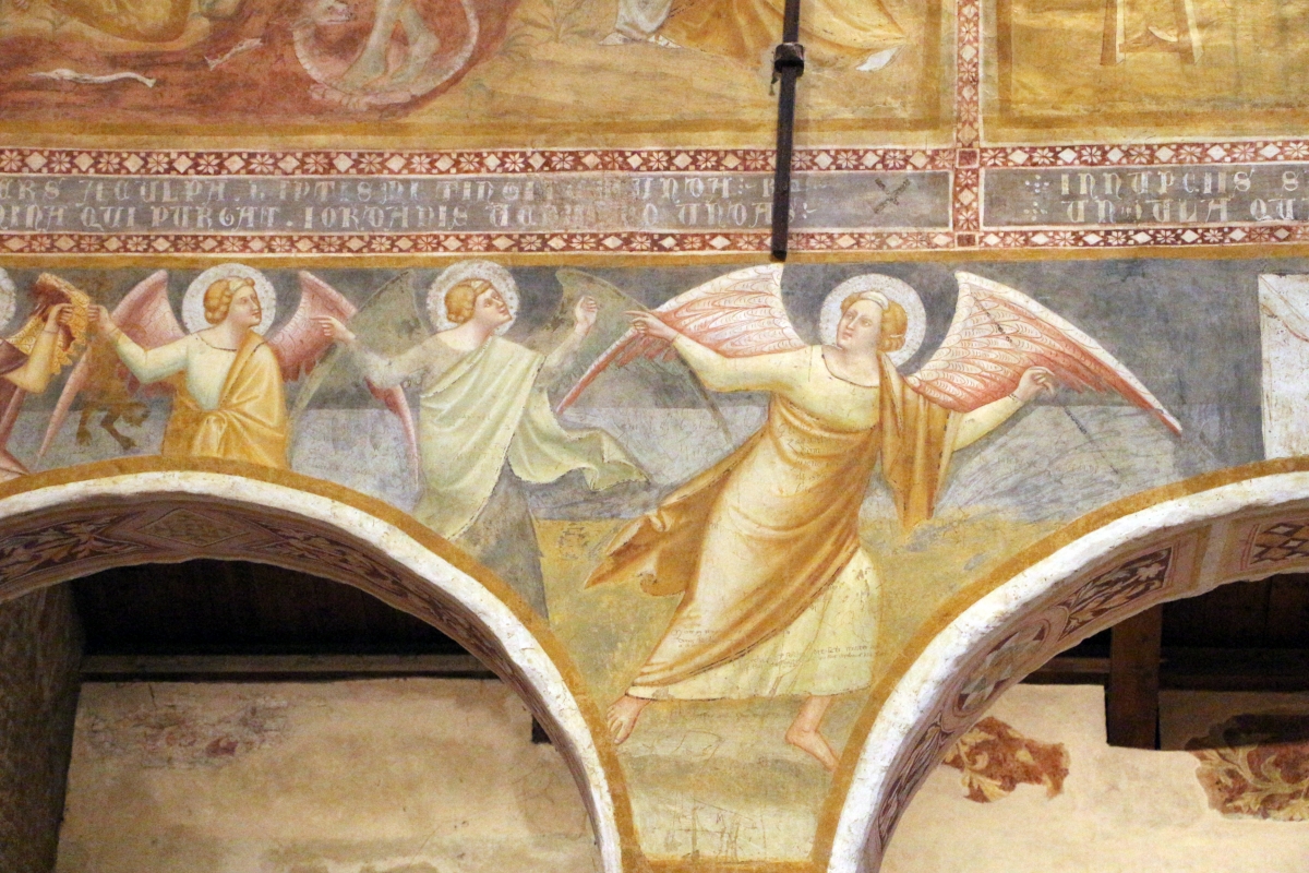 Scuola bolognese, ciclo dell'abbazia di pomposa, 1350 ca., apocalisse, 05,1 angeli 2 - Sailko