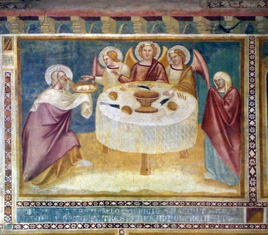 Scuola bolognese, ciclo dell'abbazia di pomposa, 1350 ca., vecchio testamento, 04 abramo e gli angeli - Sailko