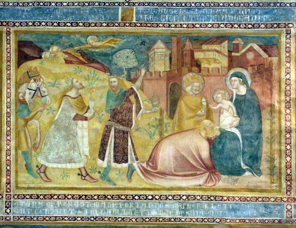 Scuola bolognese, ciclo dell'abbazia di pomposa, 1350 ca., nuovo testamento, 03 adorazione dei magi 1 - Sailko