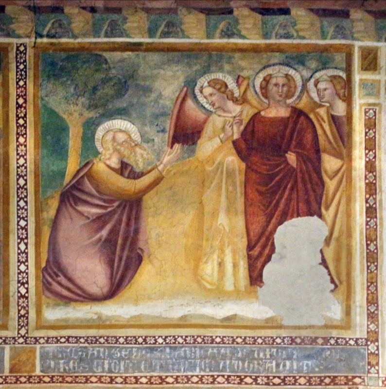 Scuola bolognese, ciclo dell'abbazia di pomposa, 1350 ca., vecchio testamento, 03 abramo e gli angeli - Sailko