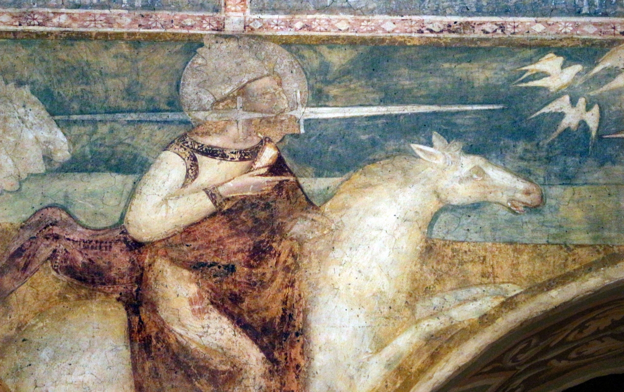 Scuola bolognese, ciclo dell'abbazia di pomposa, 1350 ca., apocalisse, 17 anbgeli e cavaliere bianco 3 spada in bocca - Sailko