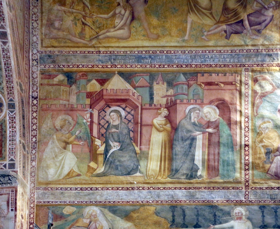 Scuola bolognese, ciclo dell'abbazia di pomposa, 1350 ca., nuovo testamento, 01 annunciazione e visitazione - Sailko