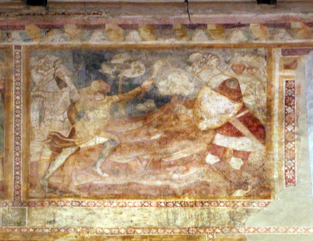 Scuola bolognese, ciclo dell'abbazia di pomposa, 1350 ca., vecchio testamento, 13 davide e golia - Sailko