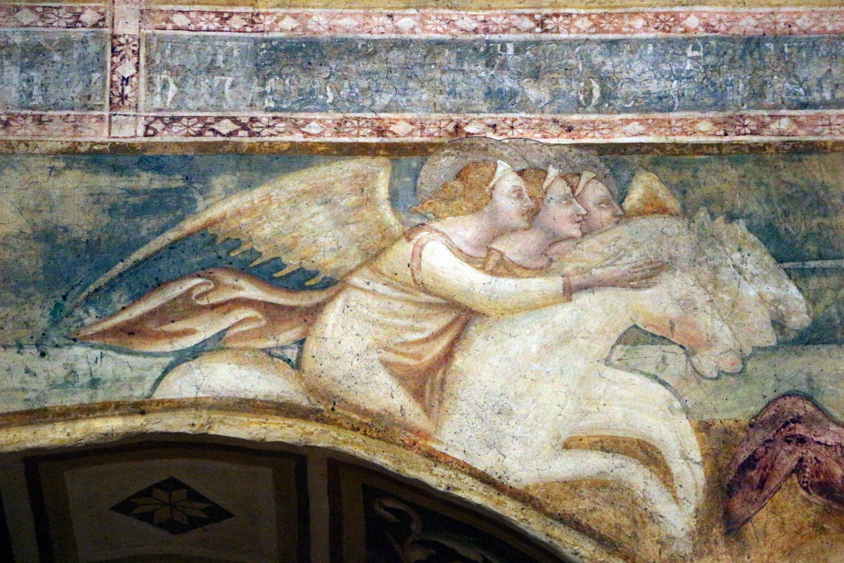 Scuola bolognese, ciclo dell'abbazia di pomposa, 1350 ca., apocalisse, 17 anbgeli e cavaliere bianco 2 - Sailko