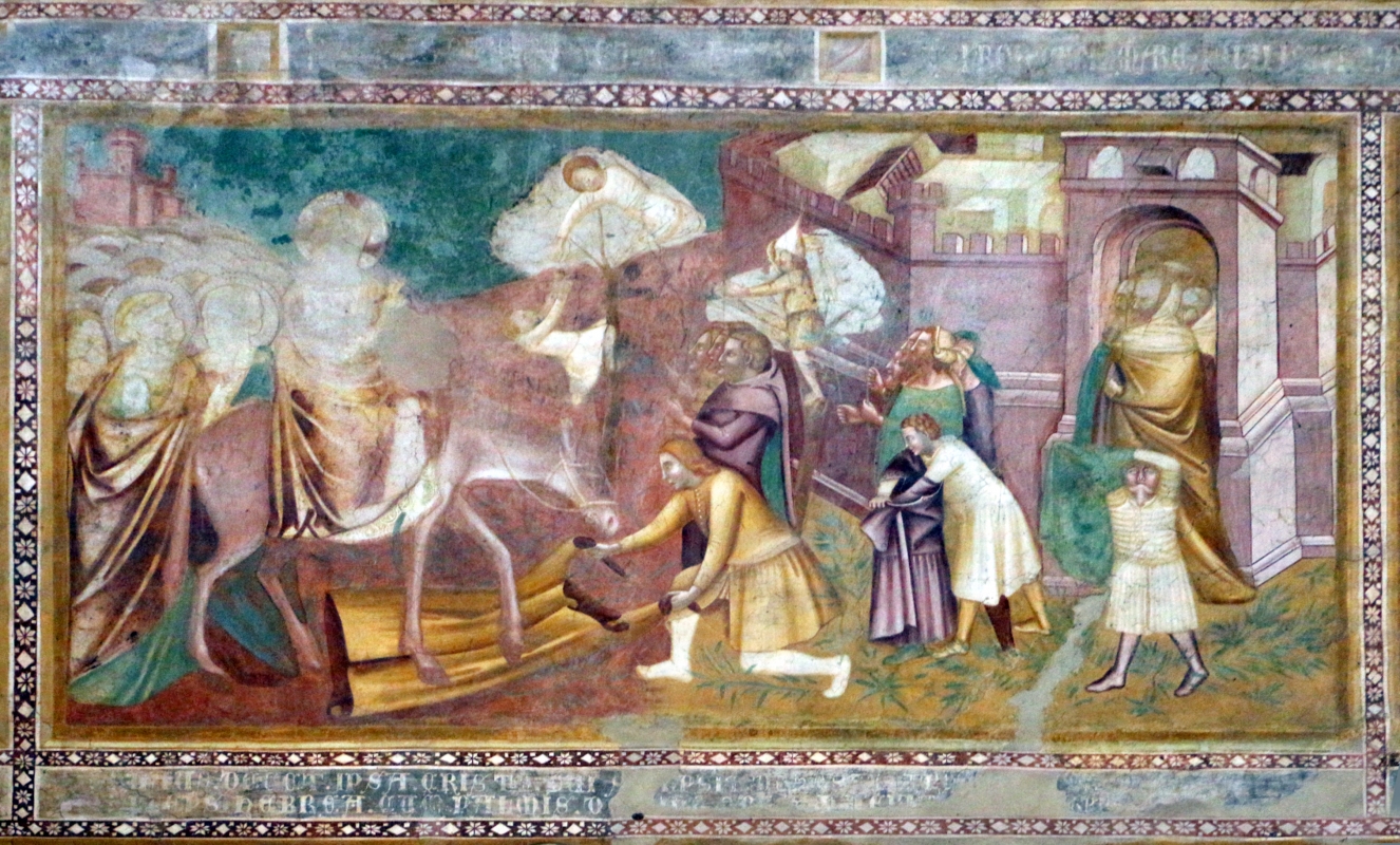 Scuola bolognese, ciclo dell'abbazia di pomposa, 1350 ca., nuovo testamento, 11 entrata in gerusalemme 1 - Sailko