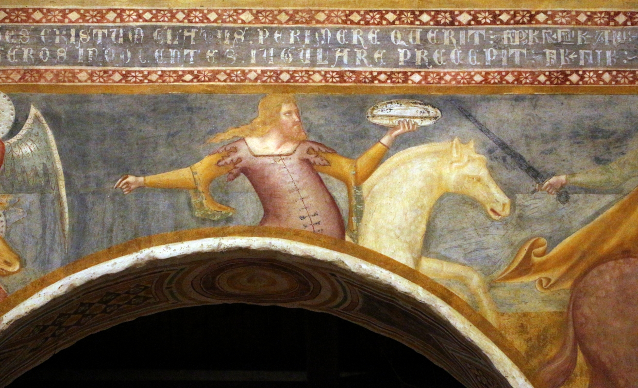 Scuola bolognese, ciclo dell'abbazia di pomposa, 1350 ca., apocalisse, 05 quattro cavalieri 1 bianco - Sailko