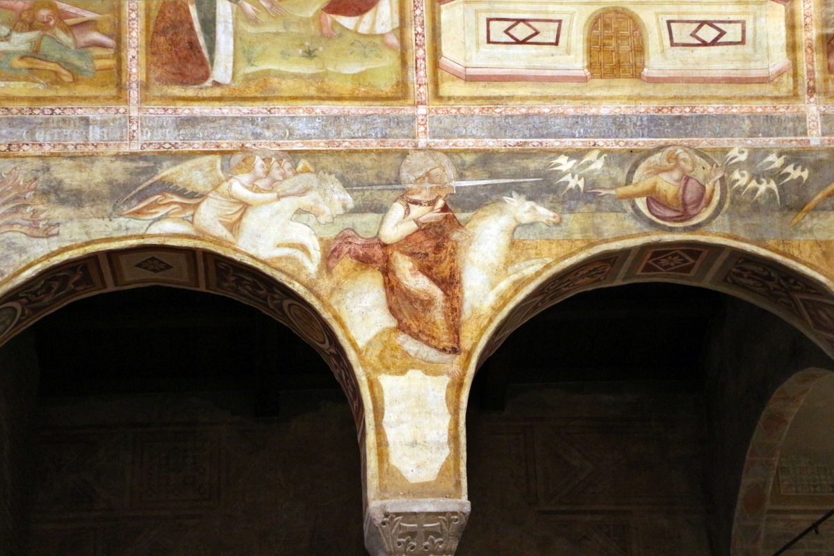 Scuola bolognese, ciclo dell'abbazia di pomposa, 1350 ca., apocalisse, 17 anbgeli e cavaliere bianco 1 - Sailko