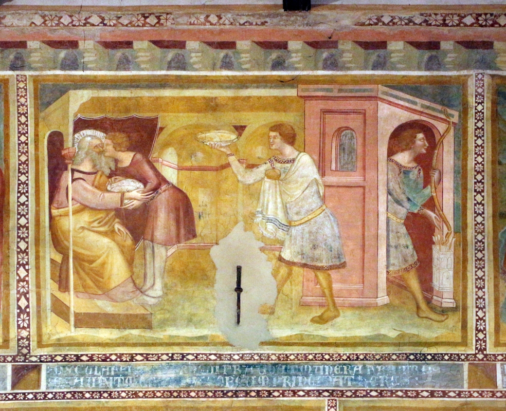 Scuola bolognese, ciclo dell'abbazia di pomposa, 1350 ca., vecchio testamento, 05 isacco, giosuè e giacobbe - Sailko