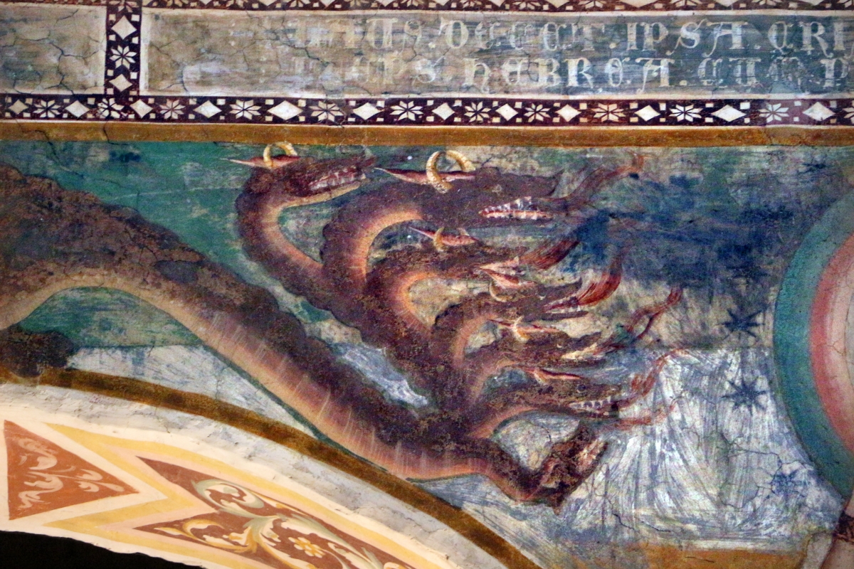 Scuola bolognese, ciclo dell'abbazia di pomposa, 1350 ca., apocalisse, 09 drago 2 - Sailko