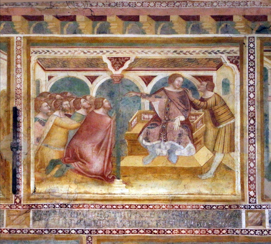 Scuola bolognese, ciclo dell'abbazia di pomposa, 1350 ca., vecchio testamento, 09 giuseppe perdona i fratelli - Sailko