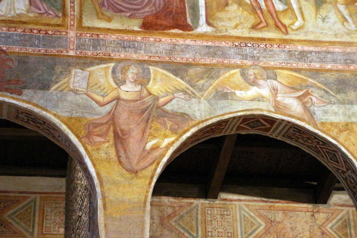 Scuola bolognese, ciclo dell'abbazia di pomposa, 1350 ca., apocalisse, 14 angelo col vangelo 1 - Sailko