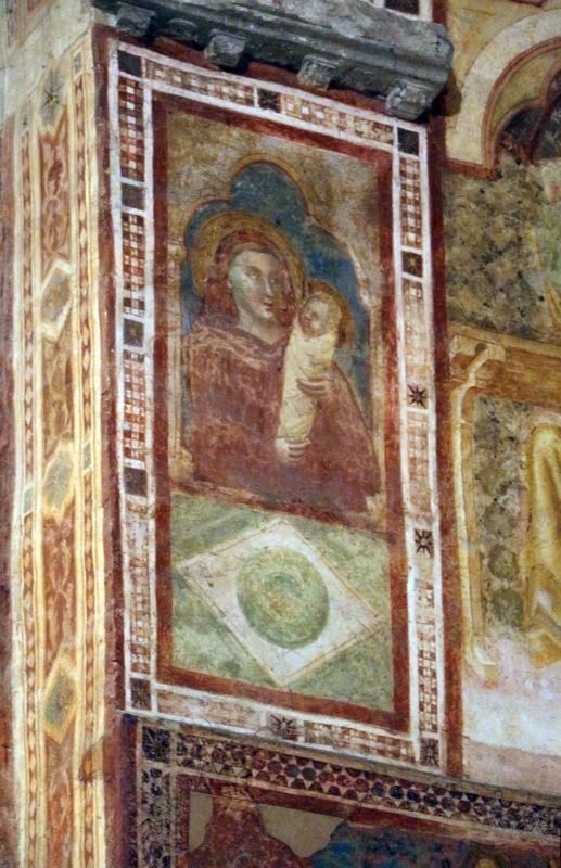 Vitale da bologna e aiuti, cristo in maestà, angeli, santi e storie di s. eustachio, 1351, 15 madonna col bambino in fasce - Sailko