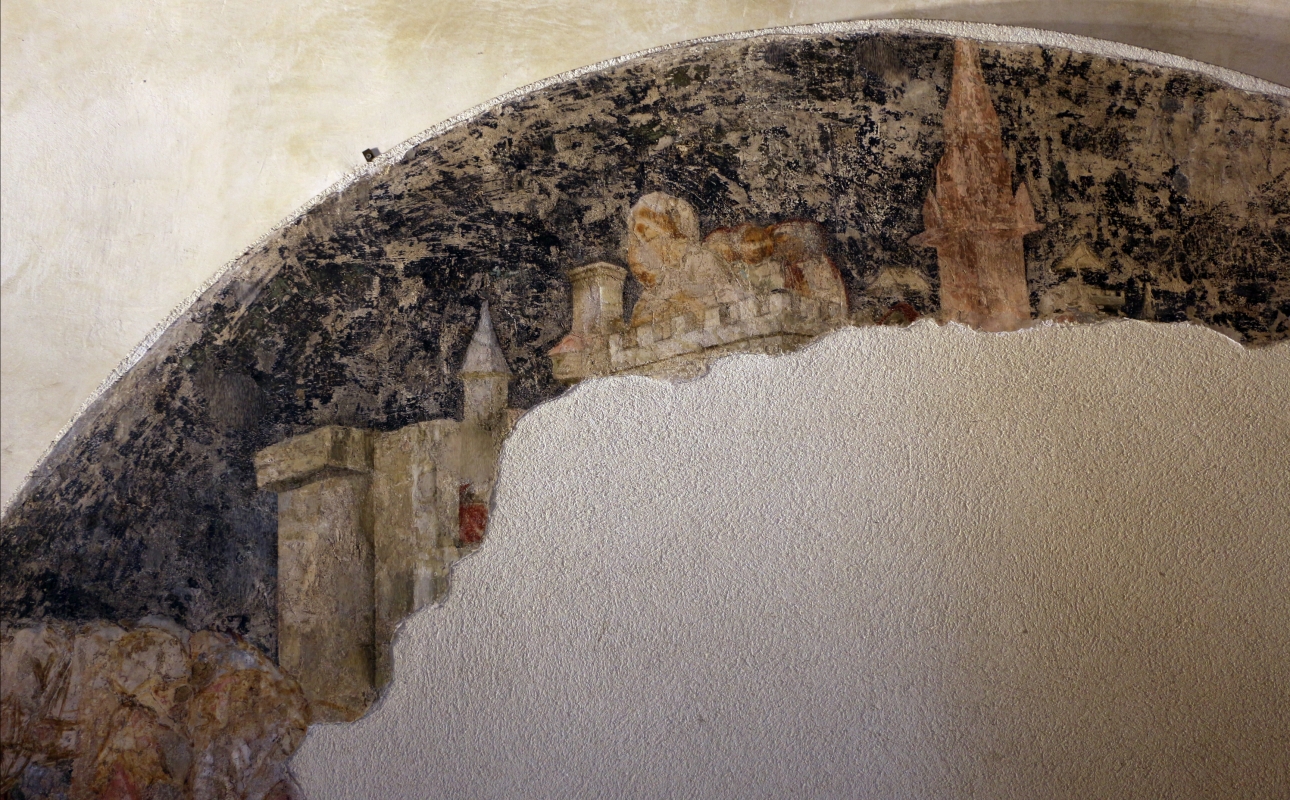 Artista bolognese o veneto, guerrieri a cavallo e uomoni inginocchiati, 1350-1400 ca., da sacello del campanile di s. stefano, ferrara 02 - Sailko