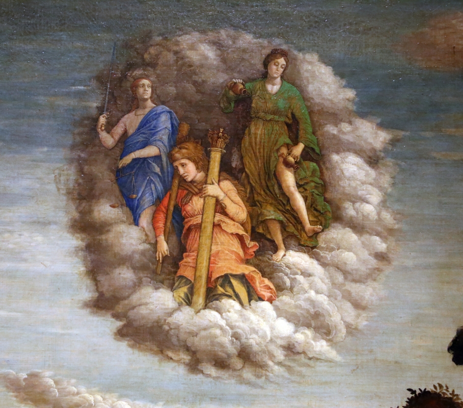 Andrea mantegna, minerva scaccia i vizi dal giardino delle virtù, 1497-1502 ca. (louvre) 04 tre virtù teologali - Sailko