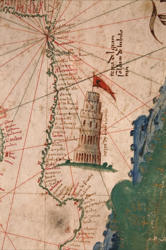 Anonimo portoghese, carta navale per le isole nuovamente trovate in la parte dell'india (de cantino), 1501-02 (bibl. estense) 14 faro di alessandria - Sailko