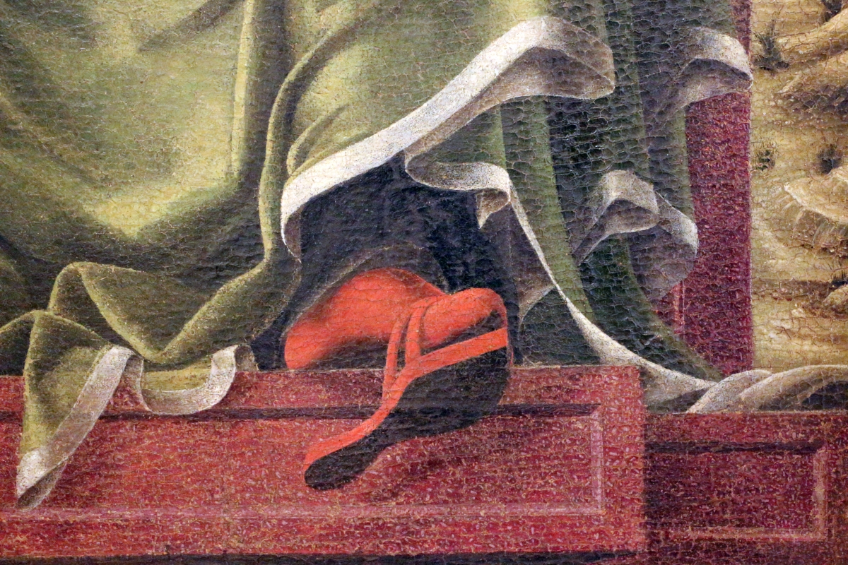 Bottega di cosmè tura, musa erato, 1450 ca., dallo studiolo di belfiore, 04 sandalo che sporge - Sailko