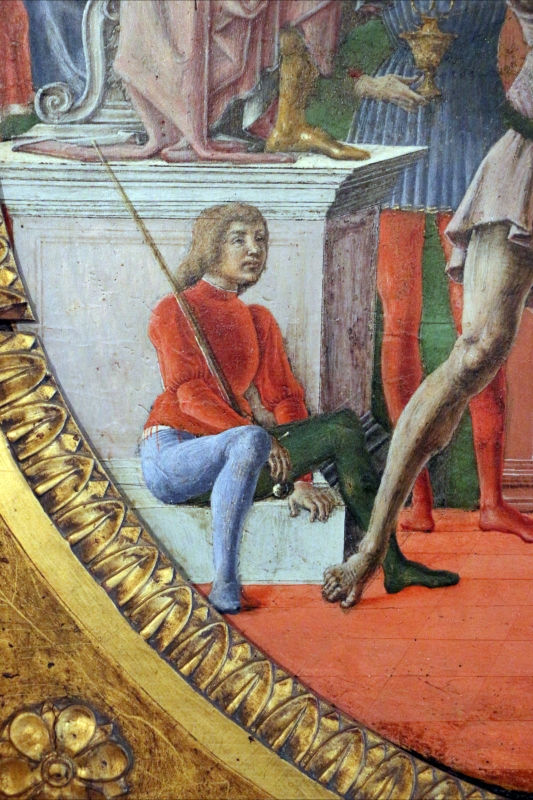 Cosmè tura, giudizio di san maurelio, 1480, da s. giorgio a ferrara, 06 paggio seduto - Sailko