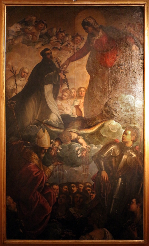 Domenico tintoretto, madonna dei rosario coi ss. domenico, giorgio e maurelio, da s. carlo a ferrara - Sailko