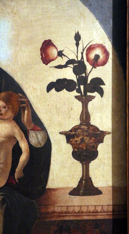 Ercole de' roberti, madonna col bambino tra due vasi di rose, 04 - Sailko