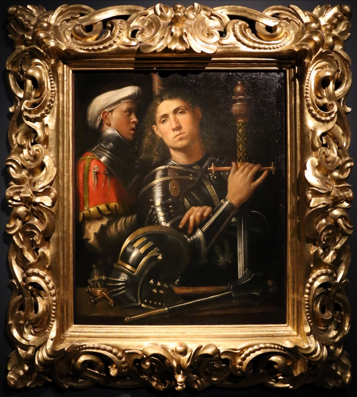 Giorgione, ritratto di guerriero con uno scudiero, detto il gattamelata, 1501 ca. (uffizi) 01 - Sailko