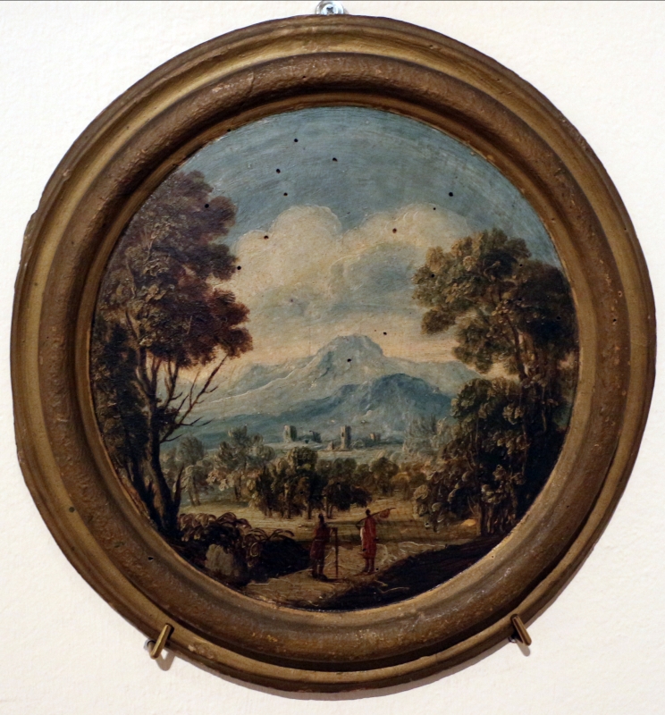 Giuseppe zola (scuola), paesaggio con due viandanti, 1700-40 ca - Sailko