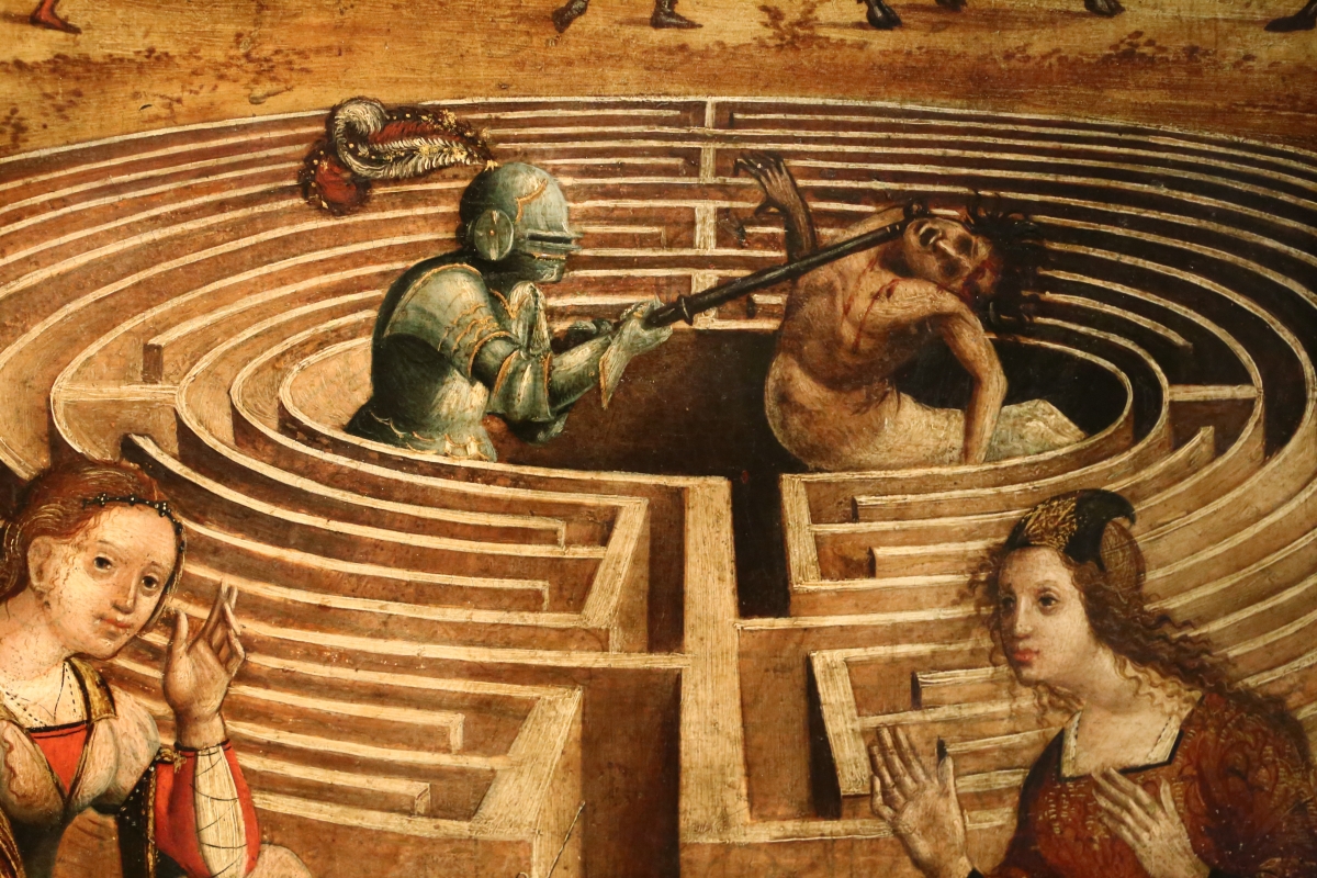 Maestro dei cassoni campana, teseo e il minotauro, 1510-15 ca. (avignone, petit palais) 11 labirinto e centauro - Sailko