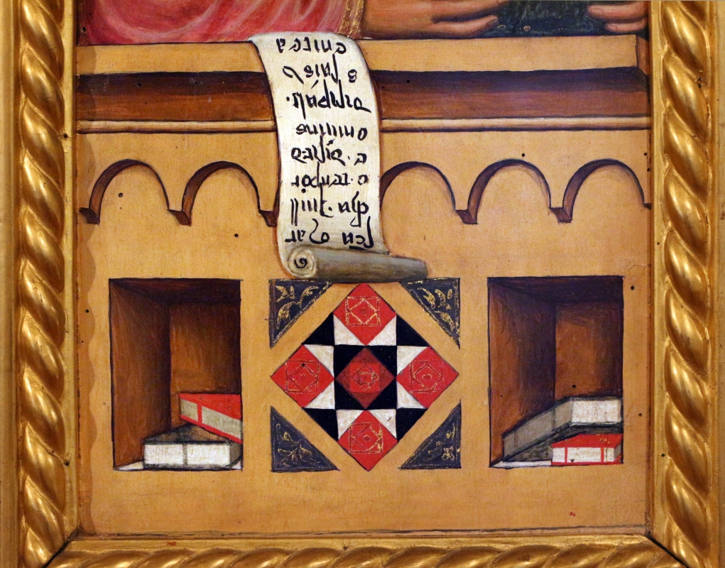 Maestro ferrarese, quattro evangelisti e san maurelio, 1390 ca. 07 marco, libri - Sailko