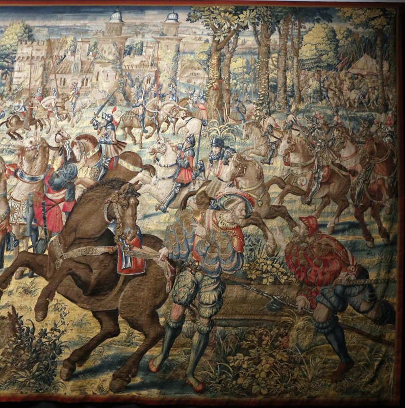 Manifattura fiamminga su dis. di bernard van orley, arazzo con battaglia di pavia e cattura del re di francia, 1528-31 (capodimonte) 02 - Sailko