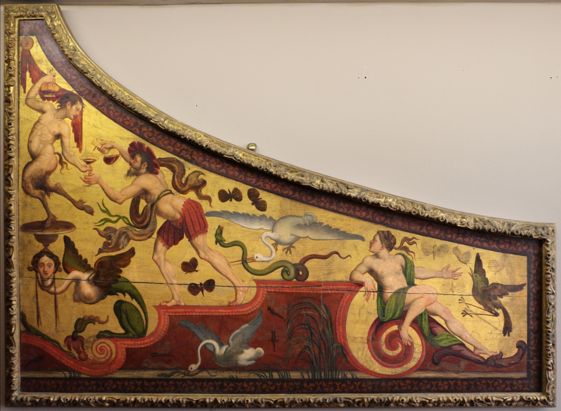Pittore ferrarese, cassa di clavicembalo con grottesche a tema dionisiaco, 1550-1600 ca. 01 - Sailko
