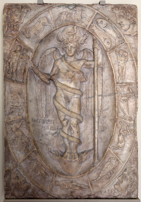 Arte romana, rilievo con aion-phanes entro lo zodiaco, 150 dc ca., probabilmente da un mitreo - Sailko