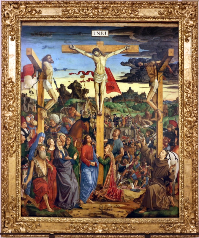 Francesco bianchi ferrari, crocifissione coi ss. girolamo e francesco (pala delle tre croci), 1490-95 ca. 01 - Sailko