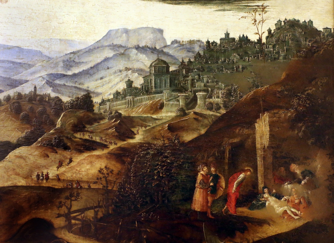 Francesco bianchi ferrari, crocifissione coi ss. maddalena, domenico e pietro martire, 1500-10 ca. 04 paesaggio - Sailko